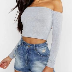 Basic Long Sleeve Off-the-shoulder Crop Top